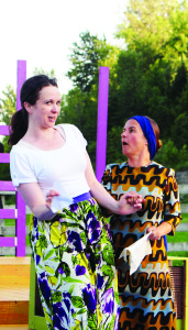 Merry Wives of Windsor, Mistress Page (Paula Schultz) and Mistress Ford (Claire Frances Muir) discover they have both received very similar love letters from Falstaff.