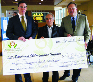 Attendees at the recent cheque presentation were Jim Boyd, president and CEO, Brampton and Caledon Community Foundation; John Cutruzzola, chairman of Inzola Construction and Peel Memorial Campaign Cabinet member; and Ken Mayhew, president and CEO, William Osler Health System Foundation.