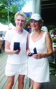 Gisela Nouisser (right) of Bolton Tennis Club won the silver medal at the Senior National Tennis Championships in Montreal last week in the women's over-70 singles. Taking the gold was Patricia Mclachlan (left) of Vancouver.