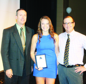 Mayfield honours top athletes Mayfield Secondary School recently took time to honour its top athletes of the year. Brianna Gilfoy took the award for senior female athlete. She is seen here with Principal Kent Armstrong and teacher Jon Forbes. Rachel Chan-Yaneff was named top junior female athlete. The top senior male athlete was Gavin Stone. He is seen here with Principal Kent Armstrong and teacher Christine Huet. The junior male athlete award went to Jake Bridge. Photos by Bill Rea