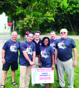 Councillors Rob Mezzapelli and Annette Groves joined Bolton Kinsmen Steve Vickers, Robert Ward, Jim Eberly and Joe Luschak in promoting the upcoming Terry Fox Run.