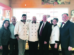 Former prime minister Paul Martin and Dufferin-Caledon Liberal candidate Ed Crewson were welcomed Sunday by the staff of Mercato's Fine Foods in Bolton. Submitted photo