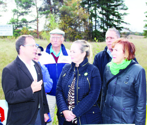 Ontario Green Party Leader Mike Schreiner, Cheryl Connors of Protect Caledon Inc. and Dufferin-Caledon Green Party candidate Nancy Urekar had lots of support Tuesday at the site of the Brock Aggregates Tottenham Pit.