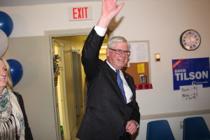 David Tilson was all smiles as he arrived at his victory party Monday night. Photo by Bill Rea