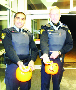 Caledon OPP representatives were making their way through the haunted areas. Auxiliary Constables Dilraj Kalsi and Chris Johnston were passing out candy.