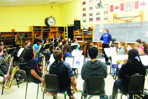 Music teacher Tanya Nelson was conducting this rehearsal of the Intermediate Wind Ensemble.