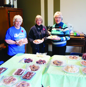 Knox United Church in Caledon village hosted its annual craft and bake sale Saturday, enabling people to get a start on their holiday shopping. The inventory at the baked goods table went fast. Liz Wylie, Mady Sie and Muriel Phillips were working at the table.