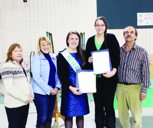 Scout Leader and Duke of Edinburgh's Award counsellor Karen Matson was on had to reconize two 4-H members who have achieved the Bronze level in the program — Nicole French and Nicole Emmerton. Dufferin-Caledon MPP Sylvia Jones and Caledon Councillor Nick deBoer were on hand for the presentations.