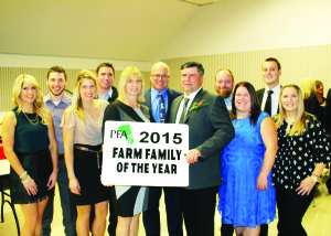 Mayor Allan Thompson was among those on hand Saturday night to help congratulate Joan and Bruce McClure and their family on being Peel's Farm Family of the Year. On hand were daughter Kelly and her boyfriend Andrew Grant, daughter Lisa and her husband Mathew McQuillen, daughter Marie and her partner Adam Beck and daughter Kim and her husband Preston Reis. Photo by Bill Rea
