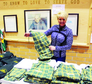 Parent council member Sheri Gillard was helping to sell some genuine Hall swagwear.