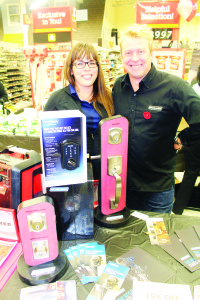 Liz Ruberto and Ontario Sales Manager Mark Pyatt were representing Schlage, which markets door locks and electronic security equipment.