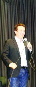 Rick Mercer drew loud cheers from the Macville Public School student body when he appeared at Tuesday's assembly.