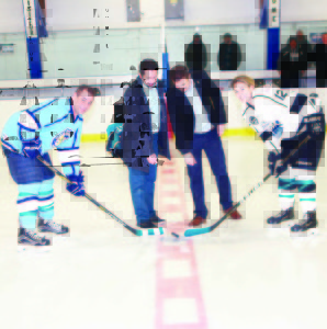 Steve Conforti and Tyler Puley dropped the puck for Friday's ceremonial faceoff. It was taken by Jody Spagnol and Rebecca Vint.