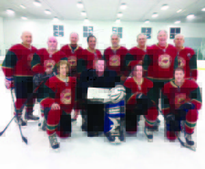 Bolton Chiropractic Centre won both the regular season title and championship in the Caledon Senior Hockey League. Team members are (back row) Danny Avram, Jim Horan, Ted Callighen, Nick Taccogna, Bill Moyer, Mike Gasparini, Bob McHardy, Jim Moyer, (front row) Mark Perrin, Darrin Groleau, Gary Moss, Pete McNamara. Team sponsor Mike Shore was absent for the photo.