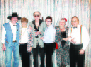 SO WHO DONE IT? Which of these suspects was also a murderer was a question that was occupying people attending the murder mystery dinner recently at St. James' Anglican Church in Caledon East. The suspects in this church fund-raiser were Joe Bob Biggs (played by Howard Jones), Olive Tortellini (Trudy Messer), Carmine Blanca (Jim Farmer), Jessie Jones (Margaret Brady), Toni Tortellini (Susan Thomas) and Nigel Tuesday (Bob Pillar). Photo by Bill Rea