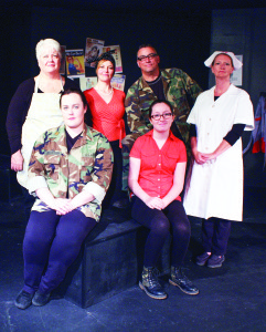 The acclaimed docudrama Women And War by playwright Jack Hilton Cunningham offers a powerful conclusion to The Blackhorse Village Players' 2015-16 season, now playing through June 25. The cast includes (seated) Victoria Tokarski, Marion Lavinge, (standing) Denise Kennedy, Jamie Defoe, Martin Buote and Dorothy Schmauder. Photo by Karalee Stevens