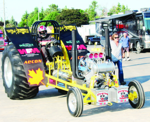Elliott Ferringo of Fergus was moving his machine into the hole to compete in the single-engine modified class.