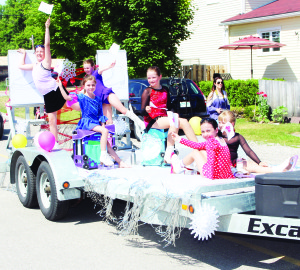 Members of the Caledon Centennial Skating Club were decked out on this parade float.
