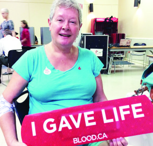 100 DONATIONS AND COUNTING Bolton resident Pam Folster was on hand at the regular blood donor clinic held July 12 at the Albion-Bolton Community Centre to make her 100th donation. This is quite a milestone, considering one can only donate blood a maximum of six times per year. An announcement was made at the clinic, and Folster received a round of applause. There were 81 units of blood collected at the clinic. New donors are always needed. Clinics are run the second Tuesday of every month in Bolton from 2:30 to 7:30 p.m. To find out if you are eligible, download the GiveBlood app and take the eligibility quiz. You can also book an appointment on the app, or at www.blood.ca