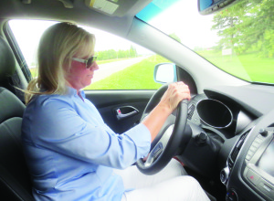 Councillor Jennifer Innis got a turn at the wheel of a hydrogen-powered car last Thursday.