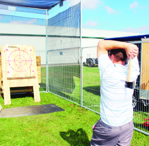 Fair patrons had the chance throw axes Sunday, courtesy of Stryke Target Range. Eric Fox of Mississauga was giving it a try.