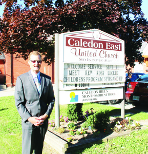 NEW MINISTER AT CALEDON EAST UNITED Rev. Ross Leckie is the new minster at Caledon East United Church. A minster for 30 years, he was most recently at Grace United Church in Brampton. He said he was attracted to this area by “the opportunity to share the gifts and experiences I've had at this stage of my life.” The covenanting service for the new minister will be Oct. 16 at 7 p.m., preceded by a potluck dinner in Friendship Hall at 5:30.  Following the service, refreshments will be served in Friendship Hall as well.          Photo by Bill Rea
