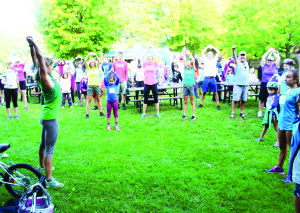 The spirit of Terry Fox and his Marathon of Hope was in evidence in plenty of places recently, including in Caledon. The Rotary Club of Palgrave hosted their annual run. Rotarian Nikola Boadway was leading the warm-up before the Palgrave run. Photos by Bill Rea