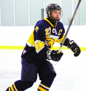 Golden Hawks' captain Nicholas McNutt scored his fourth goal of the year in Caledon's 5-3 loss to the Huntsville Otters in Caledon East Sunday. Photo by Jake Courtepatte
