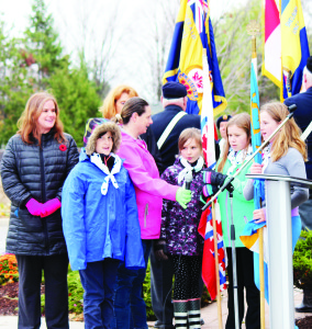 The community was out Sunday at the Caledon East Cenotaph outside Town Hall to remember those who served and fell in Canada's past military actions. The 1st Caledon East Sparks, Brownies, Guides and Pathfinders led the singing of O Canada.