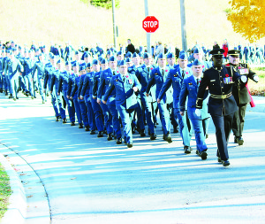 Participants in the Bolton service marched from the fire hall to the Cenotaph at Laurel Hill Cemetery.