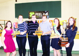 It's been a year of accomplishments and achievement for members of Peel 4-H, and it was time to recognize that Friday night. The annual Peel 4-H Awards Night was held in the Junior Farmer Hall at Brampton Fairgrounds. The major award winners included Allison French, who won the Kiwanis Citizenship Award and was on the championship Go for the Gold team; Nicole Emmerton, who received the Kiwanis Citizenship Award, recognition as the Most Involved Senior Member Outside of 4-H and the Peel 4-H Secretary's Award; Jamie Laidlaw, who was on the Go for the Gold team; Robert Matson of the Go for the Gold team; Nicole French, also a member of the Go for the Gold team, who also got the Carl Madgett Memorial Leadership Award; and Julie French, a member of the Go for the Gold team, who also received the Richard R. House Grand Champion Showman for the Region of Peel Award. Photo by Bill Rea