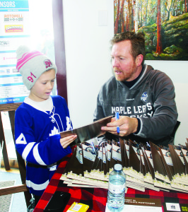 Former Leaf Gary Leeman found time to sign autographs for his many admirers, like Joey Martin, 8, of Erin.