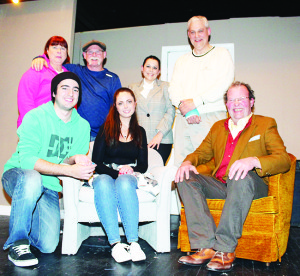The cast of the Caledon Townhall Players' production of Things My Mother Taught Me consists of (back row) Sharon Ching, Dale Pringle, Silvana Di Bello, Brian Molleur, (front row) Kyle Adams, Stephanie Williams and Daniel Olien.