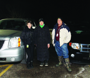 Area resident Betsy Wilson, Councillor Johanna Downey and Mayor Allan Thompson were standing by their respective sleeping accommodations at about 11 p.m. Friday before retiring for the night. Photo by Bill Rea
